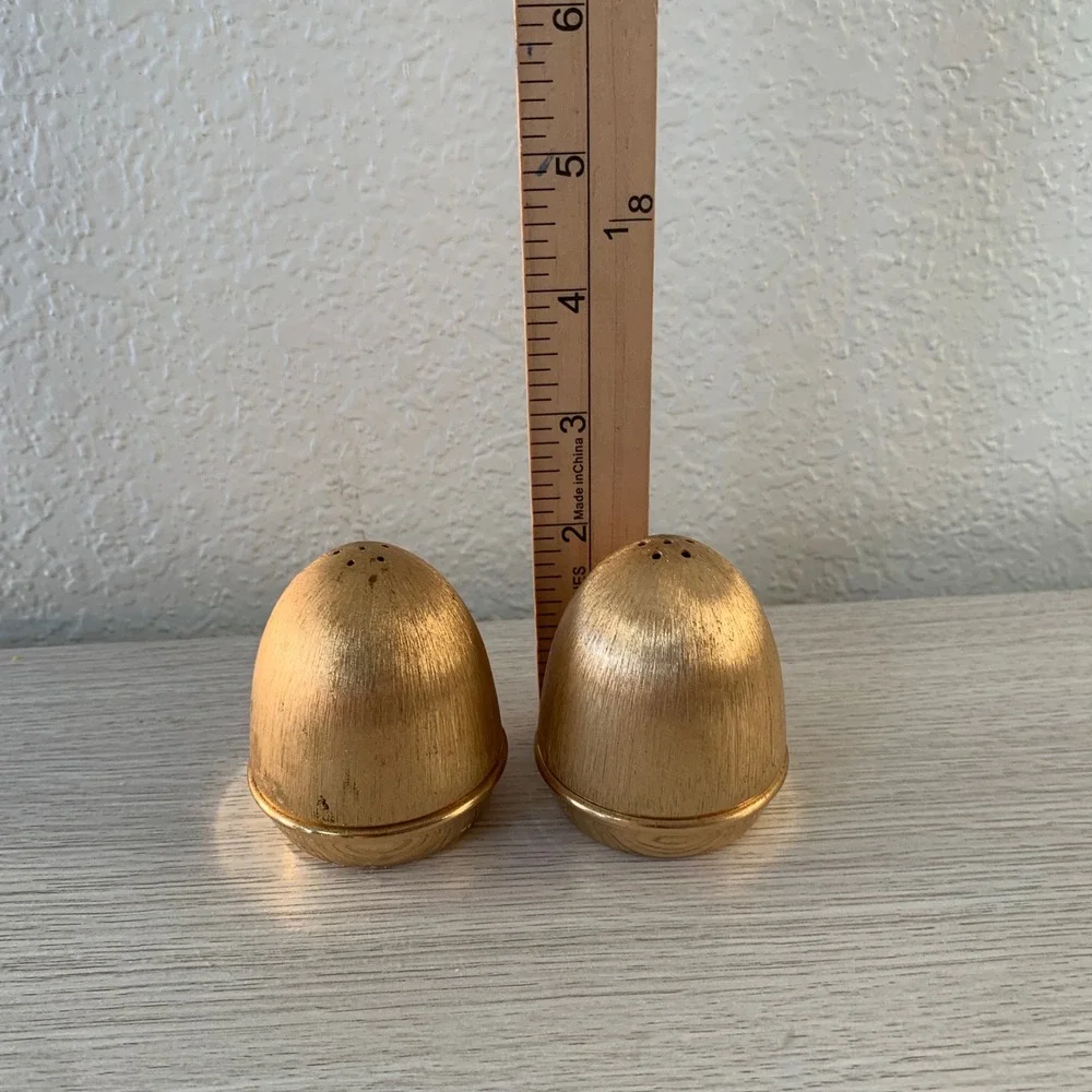 Vintage Napier Egg Shaped Salt Pepper Shakers Gold Tone Brushed‎ Metal MCM
